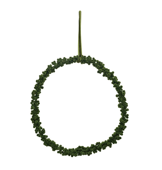 Flocked Foam Berry Wreath with Velvet Ribbon - Green