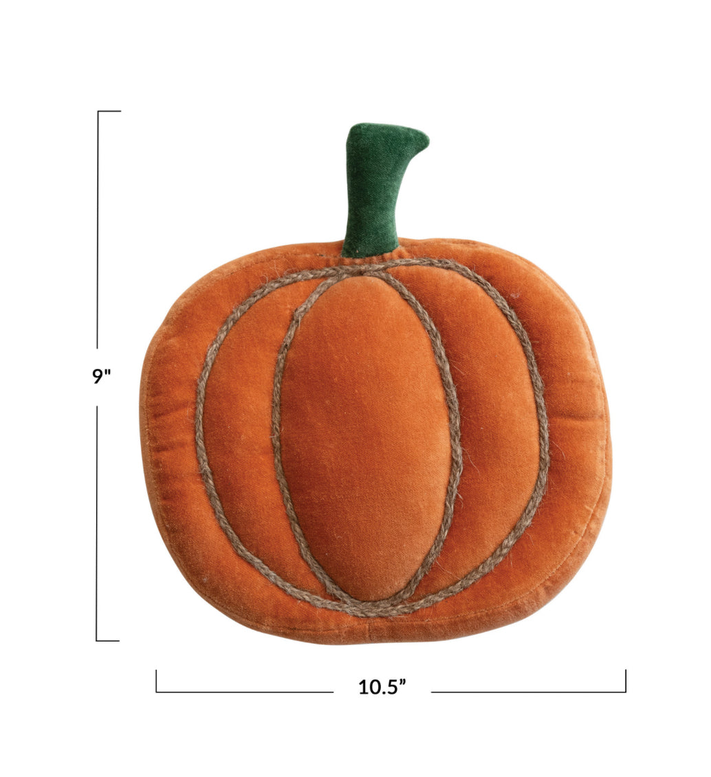 Woven Cotton Velvet Pumpkin Shaped Pillow with Embroidery