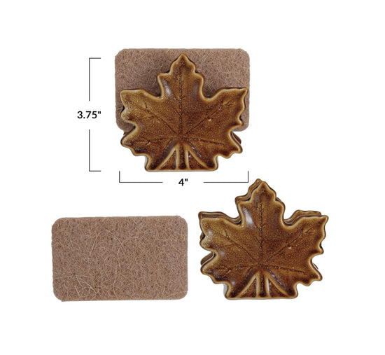 Stoneware Maple Leaf Shaped Sponge Holder with Sponge