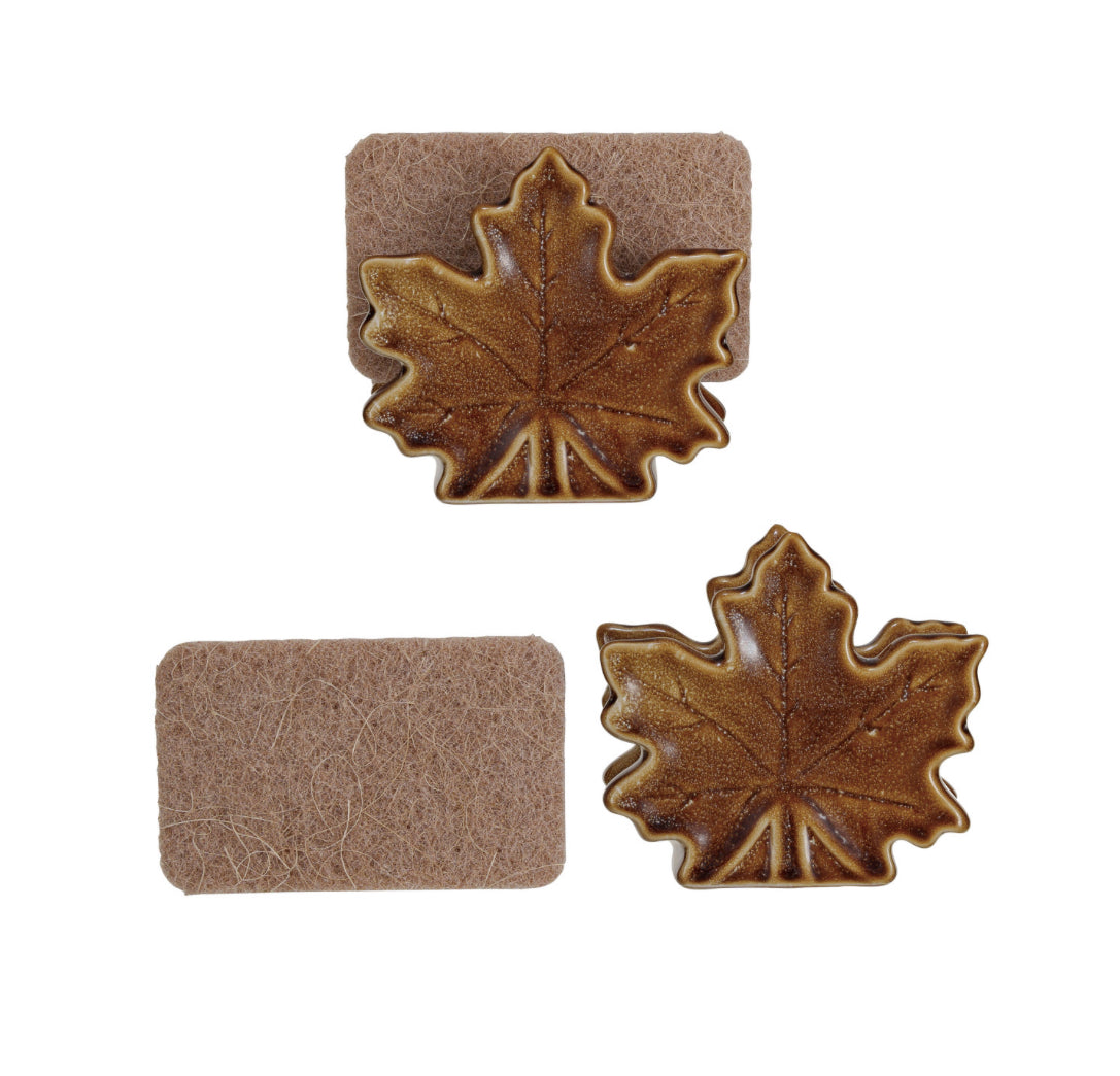 Stoneware Maple Leaf Shaped Sponge Holder with Sponge