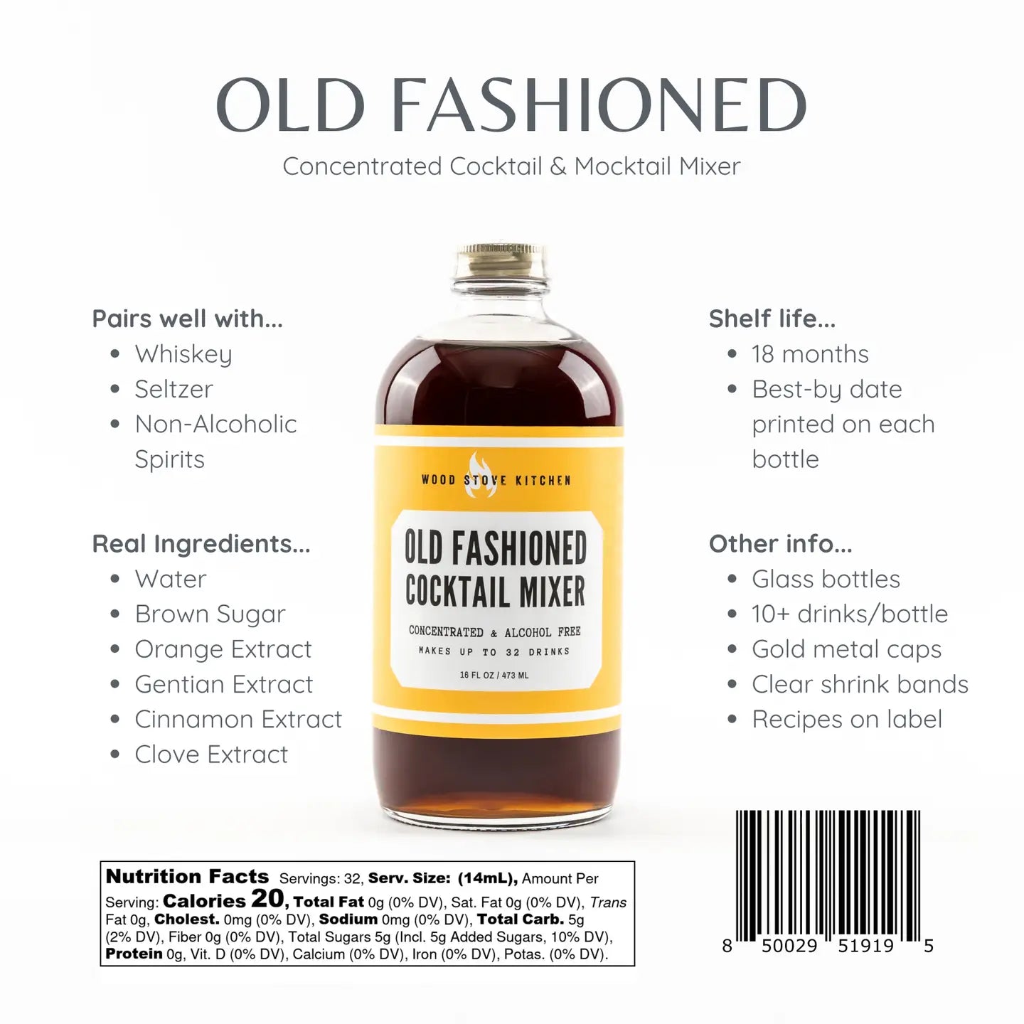Old Fashioned Cocktail Syrup - 16 oz.