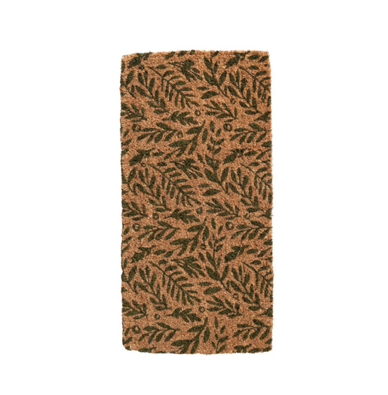 Natural Coir Door Mat with Botanical Pattern - Green