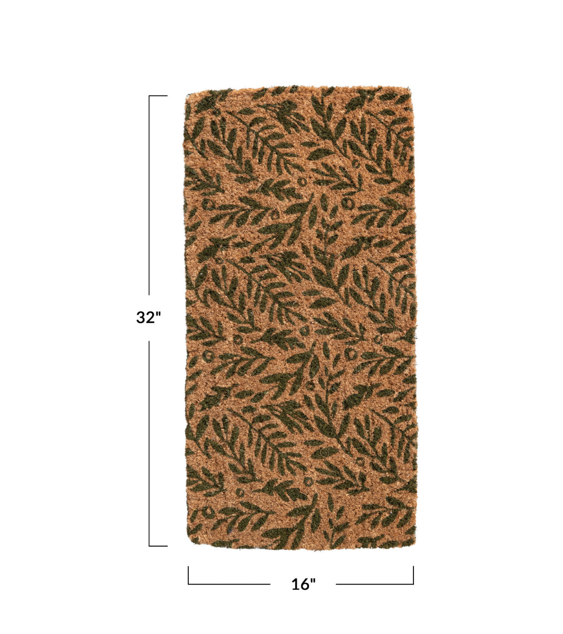 Natural Coir Door Mat with Botanical Pattern - Green