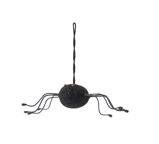 Handmade Wool Felt Wire Spider Ornament with Red Glass Bead Eyes