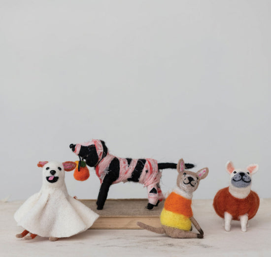 Handmade Wool Felt Dog in Costume - Candy Corn