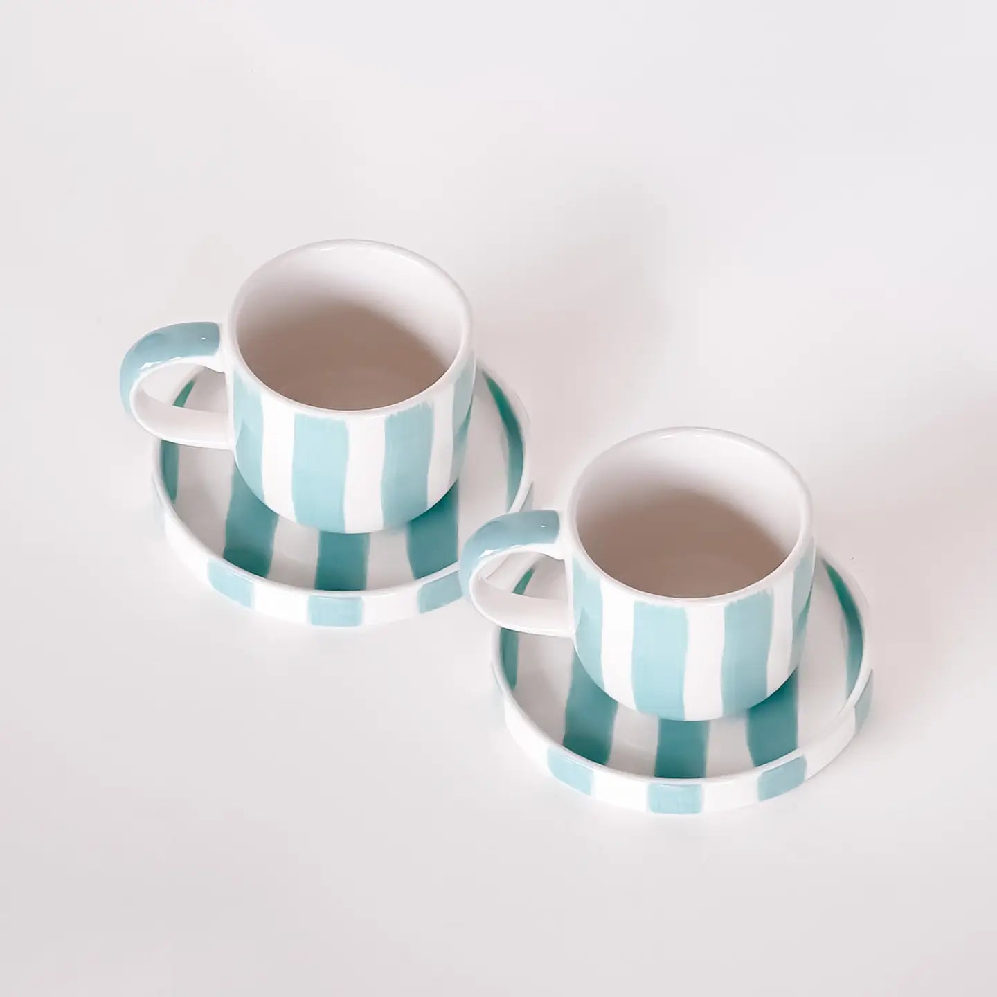 Espresso Stripes Cups and Saucers - Amalfi Mint - Set of 2