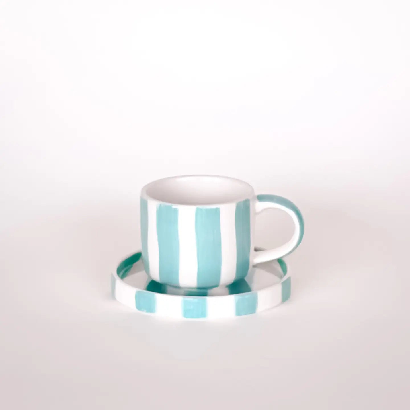 Espresso Stripes Cups and Saucers - Amalfi Mint - Set of 2
