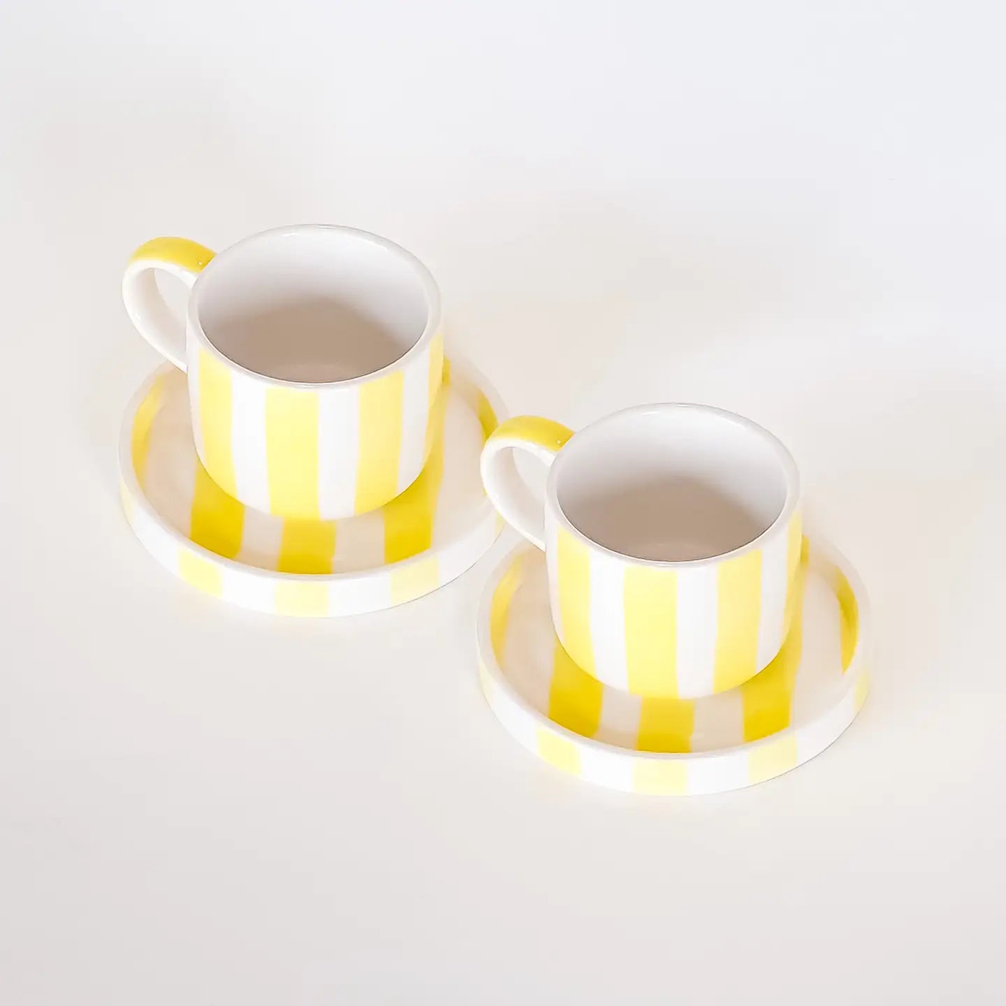 Espresso Stripes Cups and Saucers - Beach Yellow - Set of 2