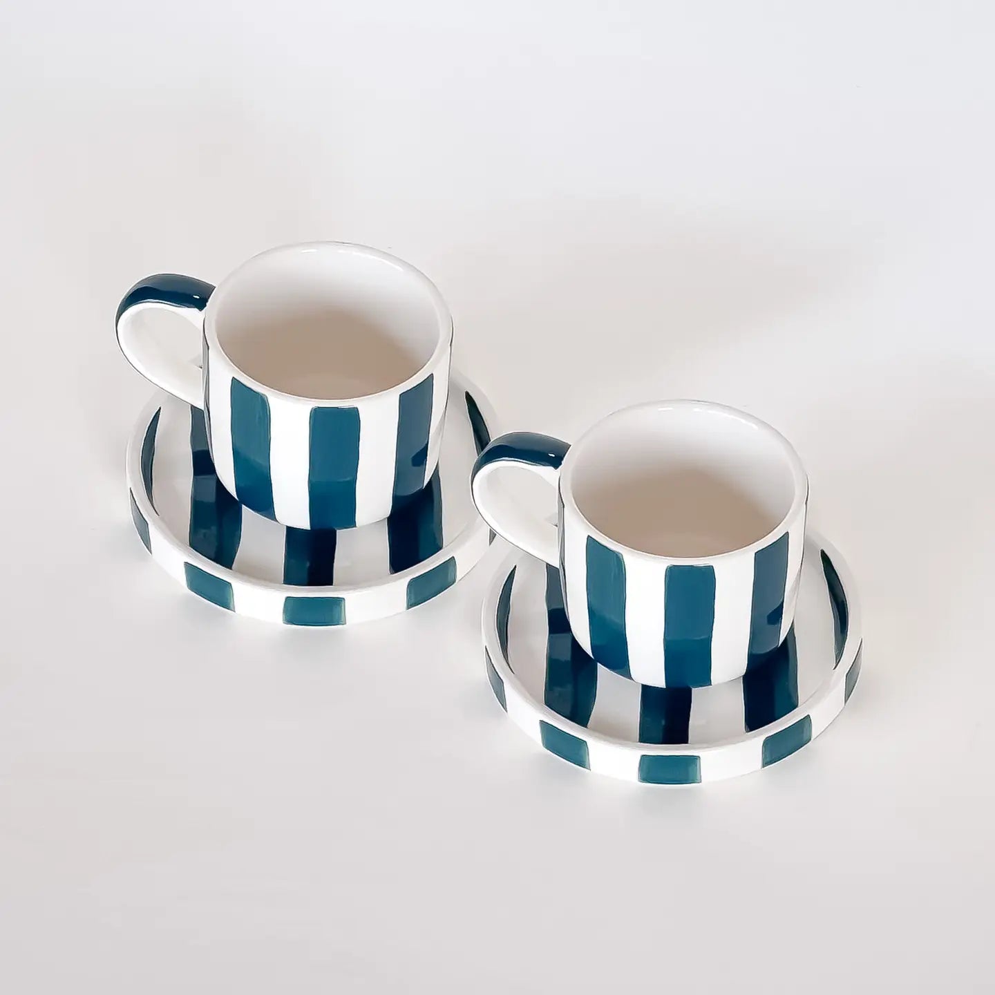 Espresso Stripes Cups and Saucers - Gentle Green - Set of 2