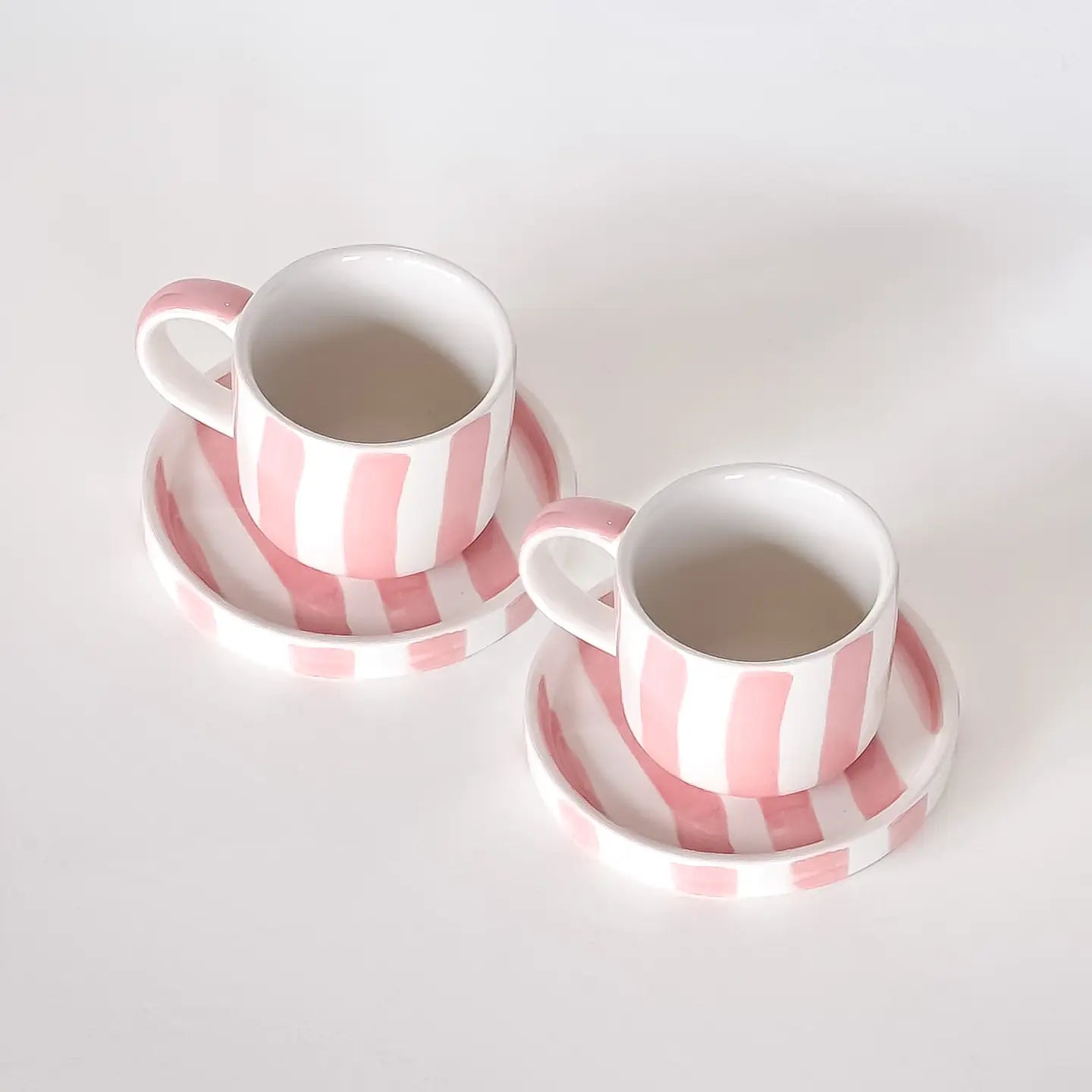 Espresso Stripes Cups and Saucers - Incanto Rose - Set of 2