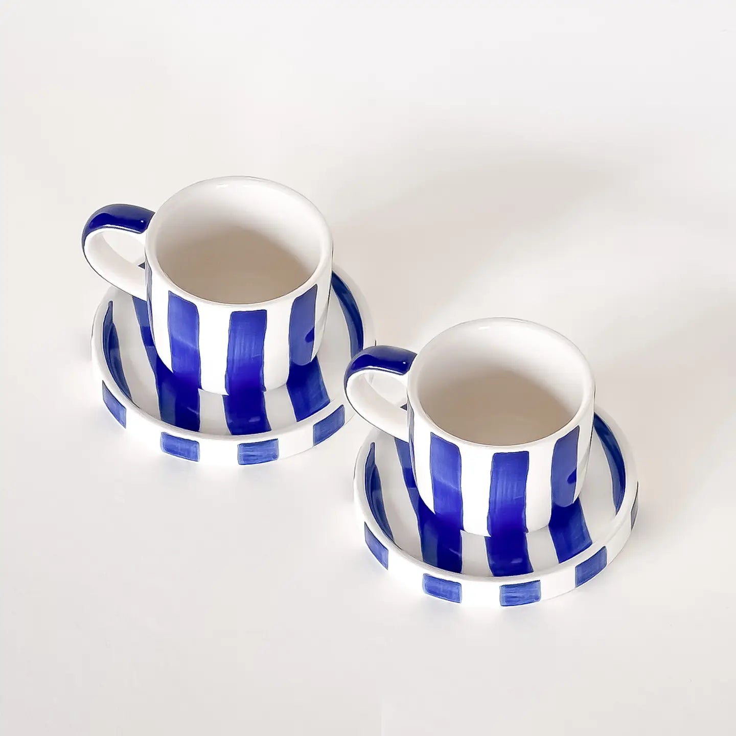 Espresso Stripes Cups and Saucers - Mare Blue - Set of 2