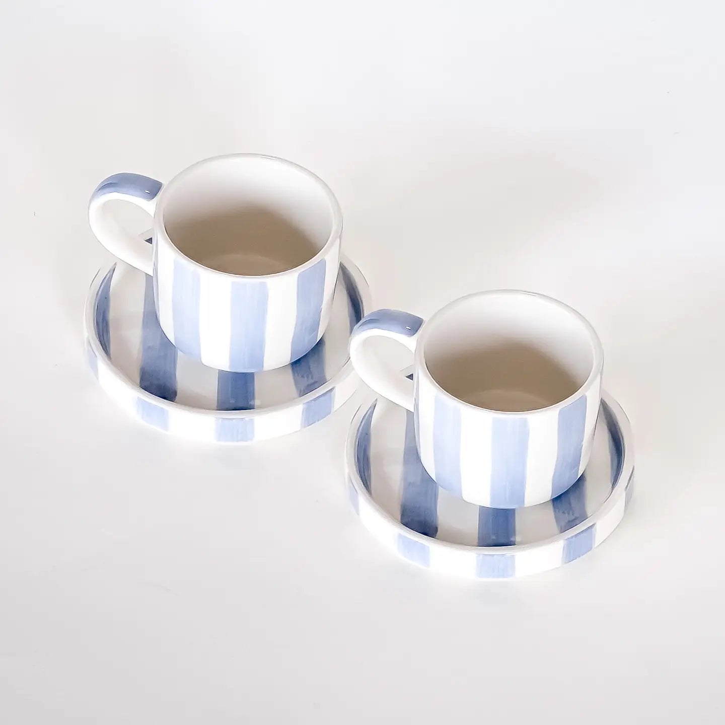 Espresso Stripes Cups and Saucers - Morning Azzurro - Set of 2