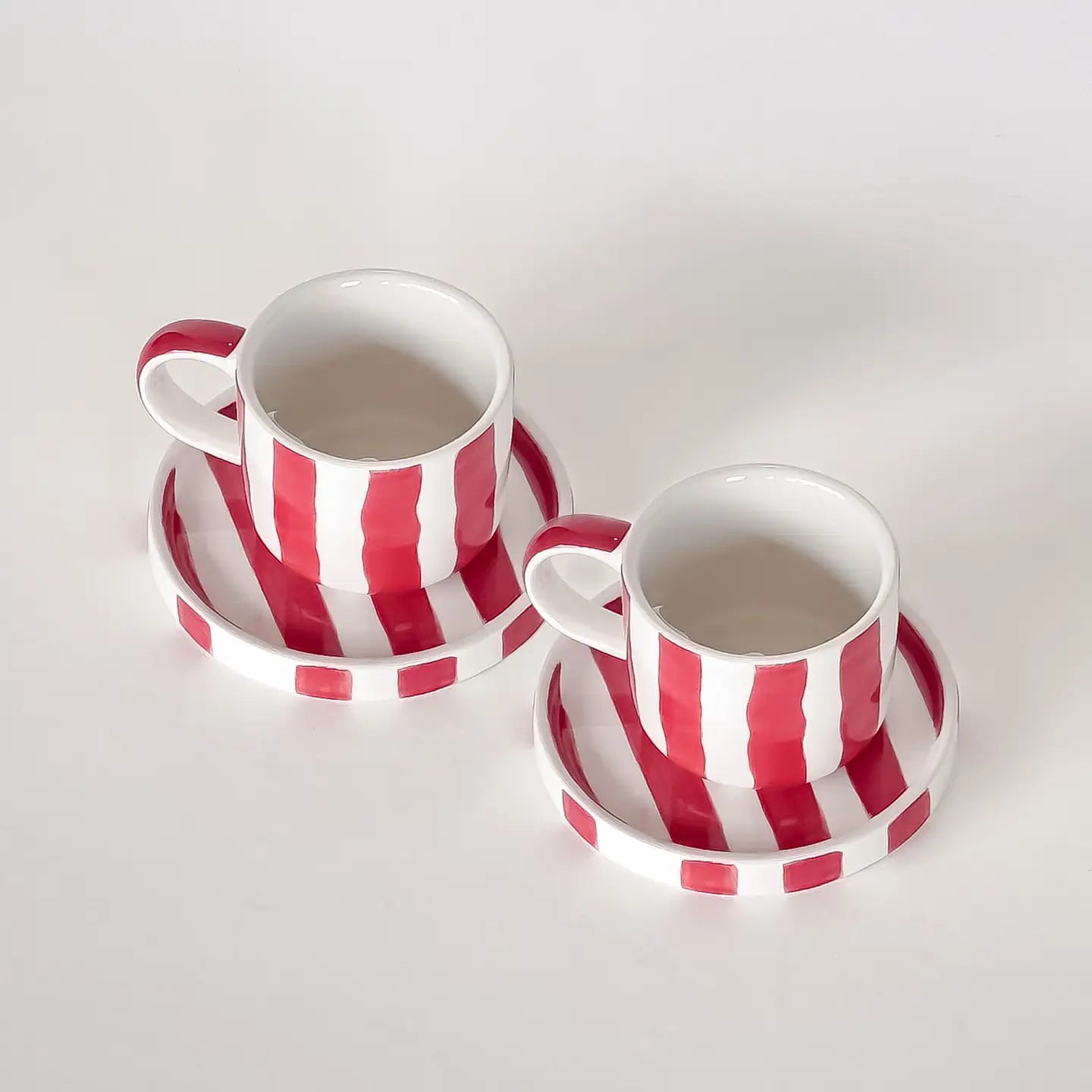 Espresso Stripes Cups and Saucers - Tramonto Red - Set of 2