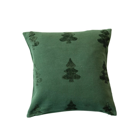 Woven Cotton Throw Pillow with Tree Design