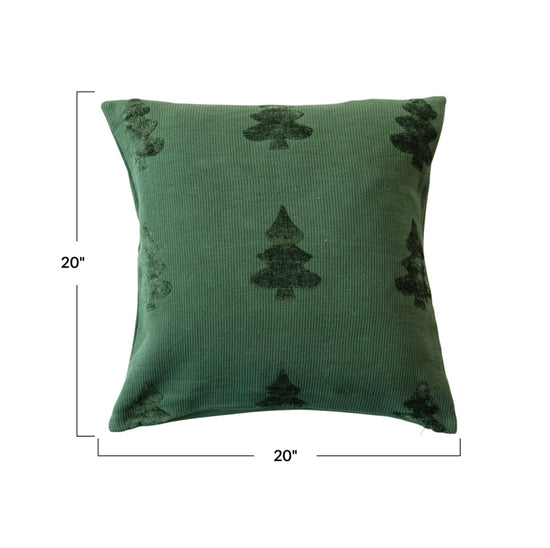 Woven Cotton Throw Pillow with Tree Design