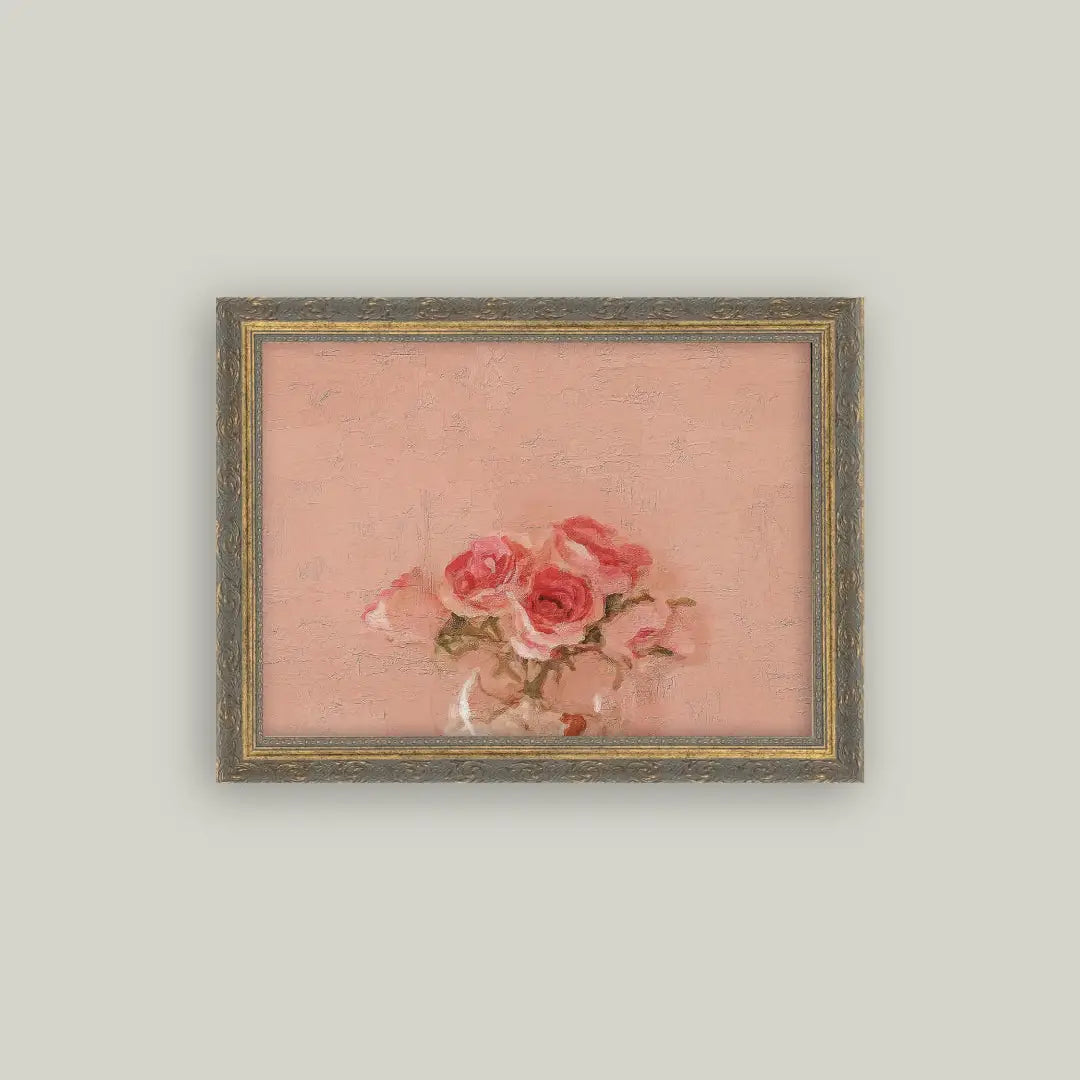 Pink Roses Framed Antique Art Print