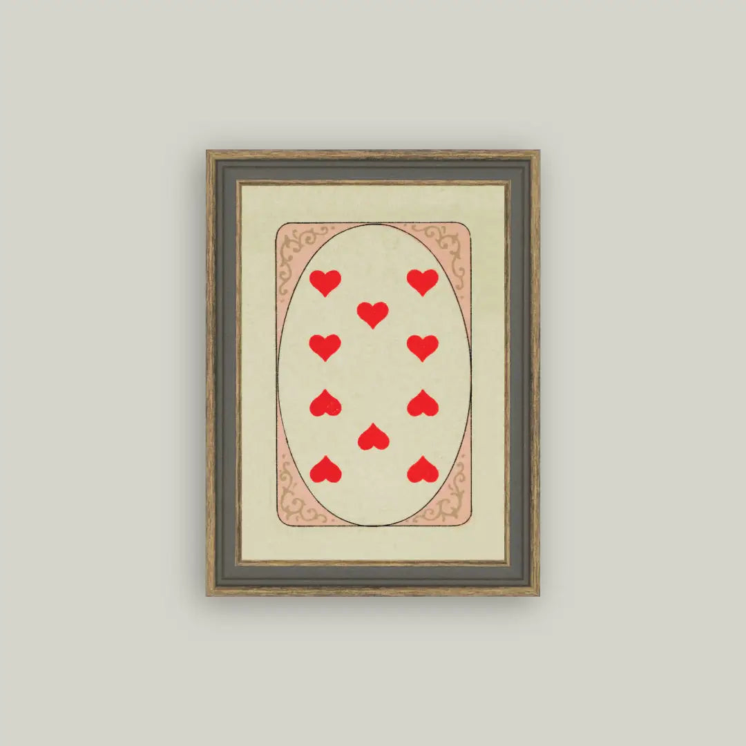 Nine of Hearts Framed Antique Art Print