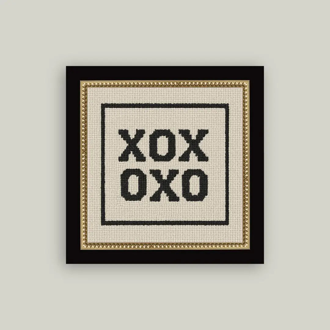 Cross Stitched XOXO Framed Antique Art Print