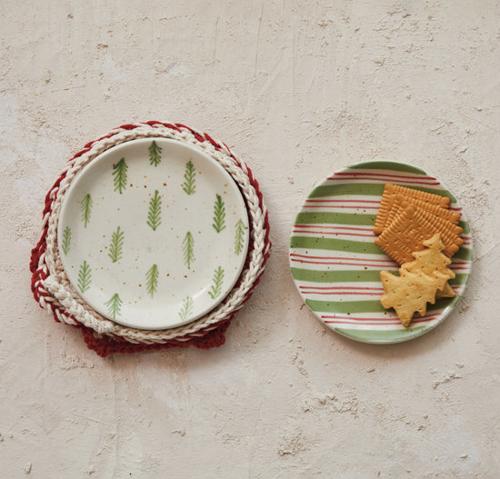 Hand-Painted Stoneware Plate - Stripes