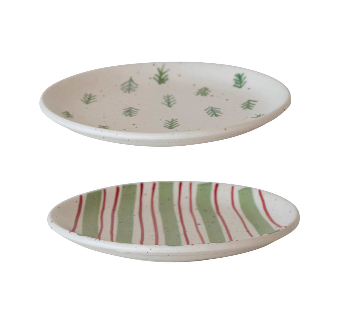 Hand-Painted Stoneware Plate - Stripes