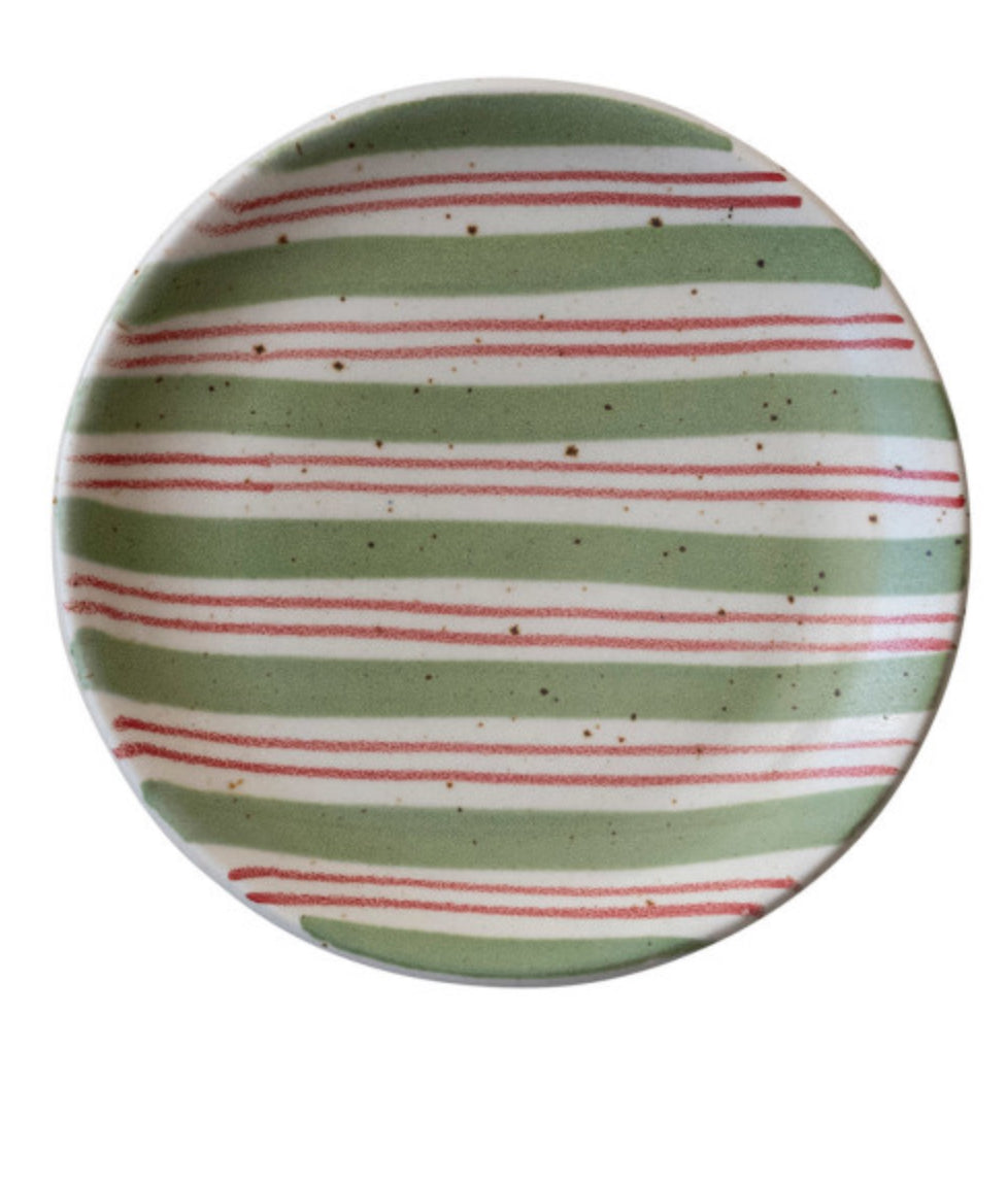 Hand-Painted Stoneware Plate - Stripes