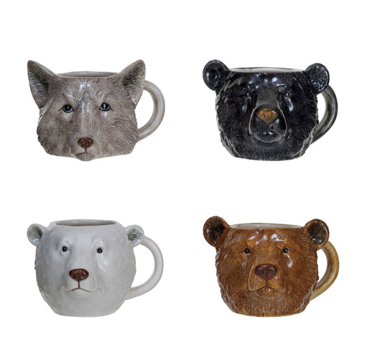 Stoneware Animal Head Mug - Brown Bear