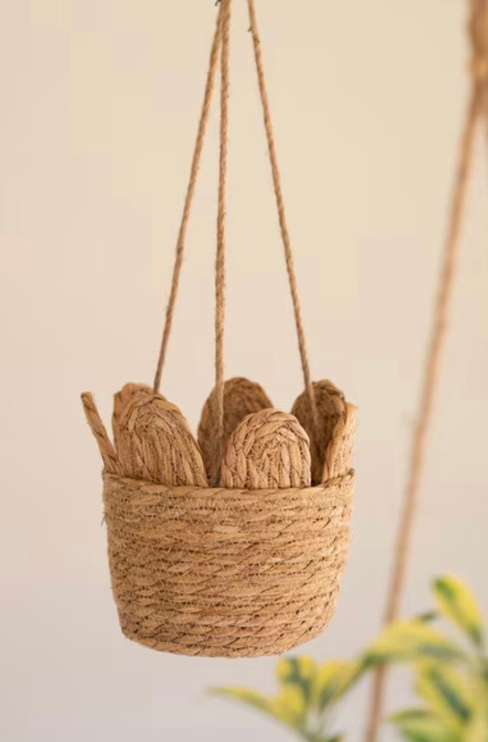 Woven Seagrass Hanging Planter Basket