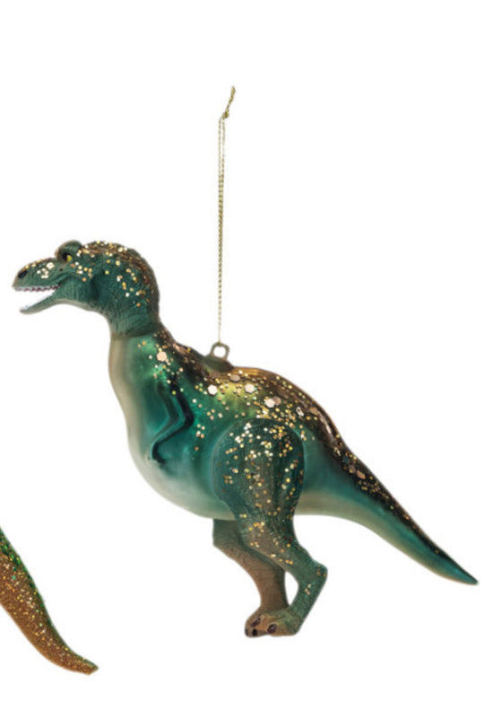 Dinosaur with Glitter Holiday Ornament - Green