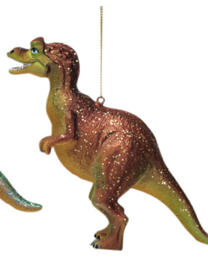 Dinosaur with Glitter Holiday Ornament - Bronze