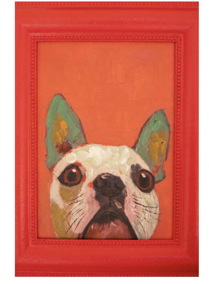 Dog Painting - White Dog with Red Frame