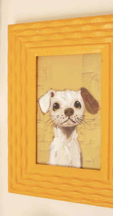 Dog Painting - White Dog with Yellow Frame