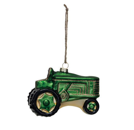 Hand-Painted Glass Tractor Holiday Ornament