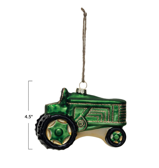 Hand-Painted Glass Tractor Holiday Ornament