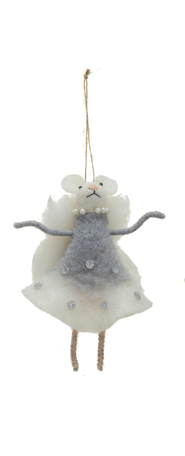 Handmade Wool Felt Ballerina Mouse Holiday Ornament - Grey