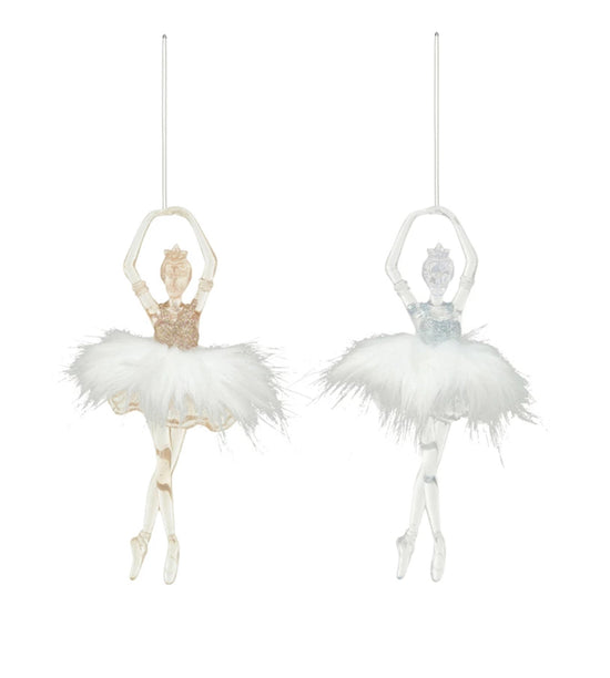 Acrylic Ballerina with Faux Fur Skirt Holiday Ornament - Gold