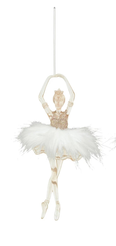 Acrylic Ballerina with Faux Fur Skirt Holiday Ornament - Gold