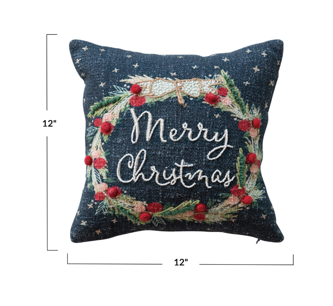 Merry Christmas Wreath Throw Pillow
