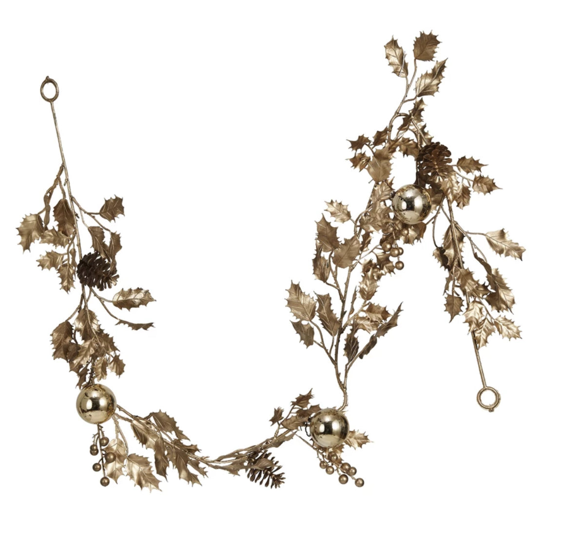 Faux Holly Garland with Pinecones Gold Color