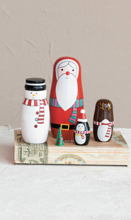 Wood Holiday Icon Nesting Dolls