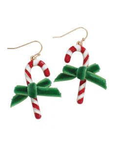 Candy Cane Earrings with Velvet Bows