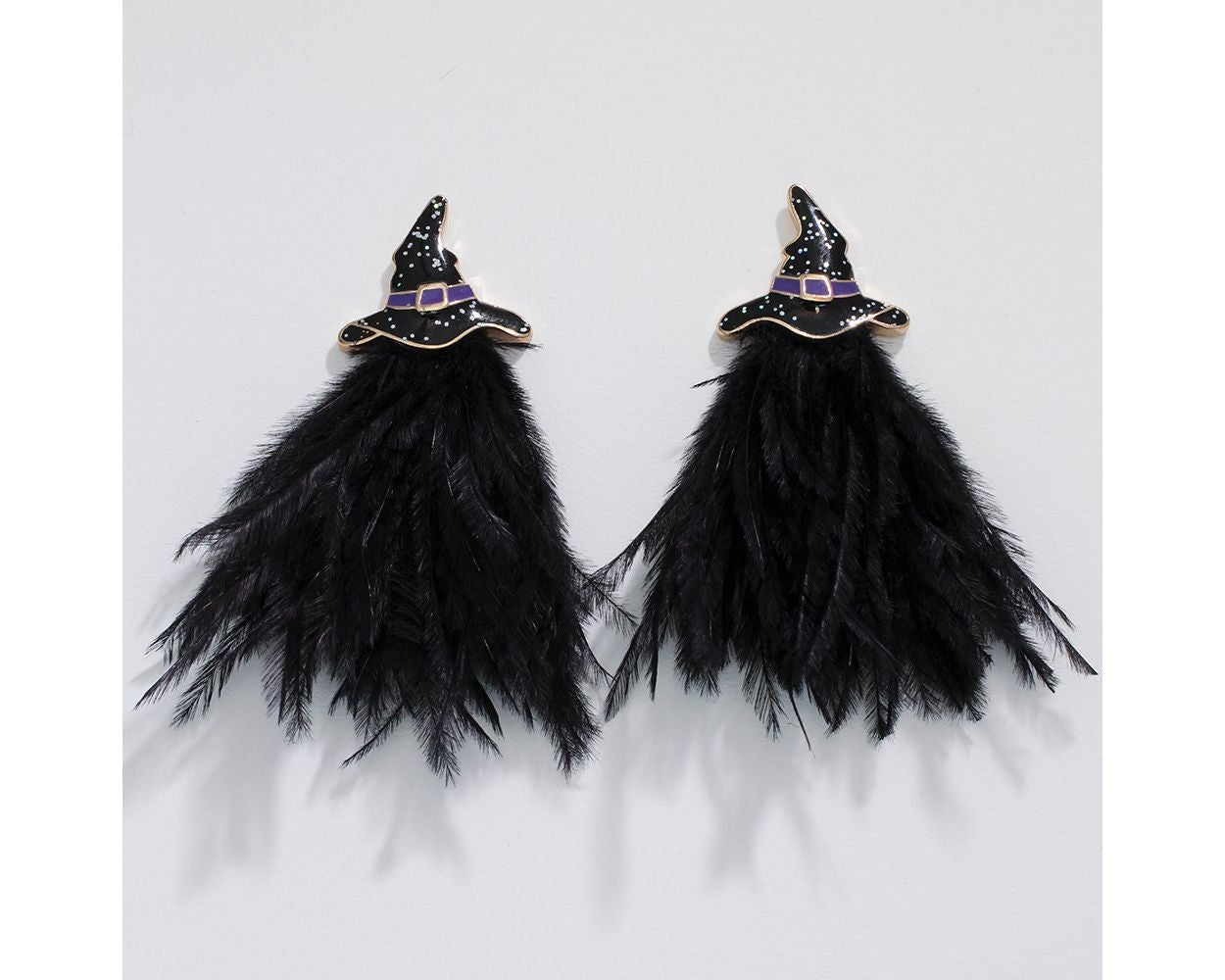 Witch Hat with Feathers Earrings