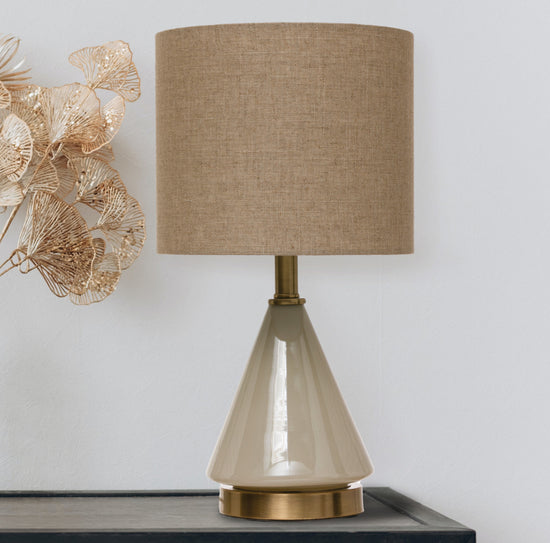 Glass Table Lamp with Linen Shade - Cream