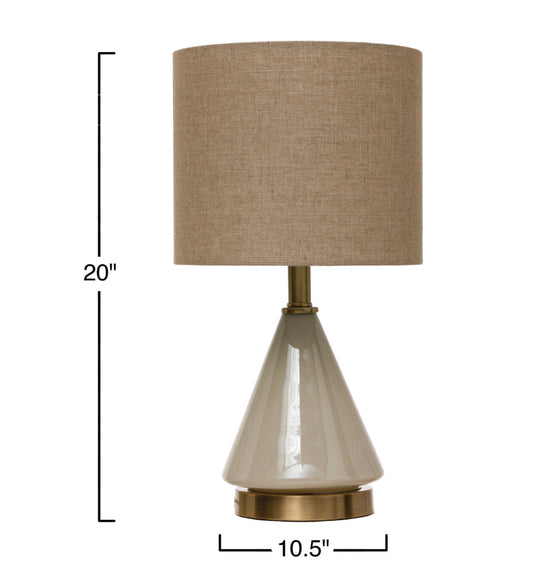 Glass Table Lamp with Linen Shade - Cream