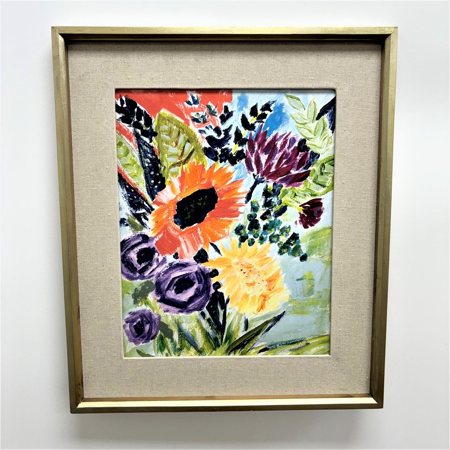 Abstract Floral Print with Wood Frame