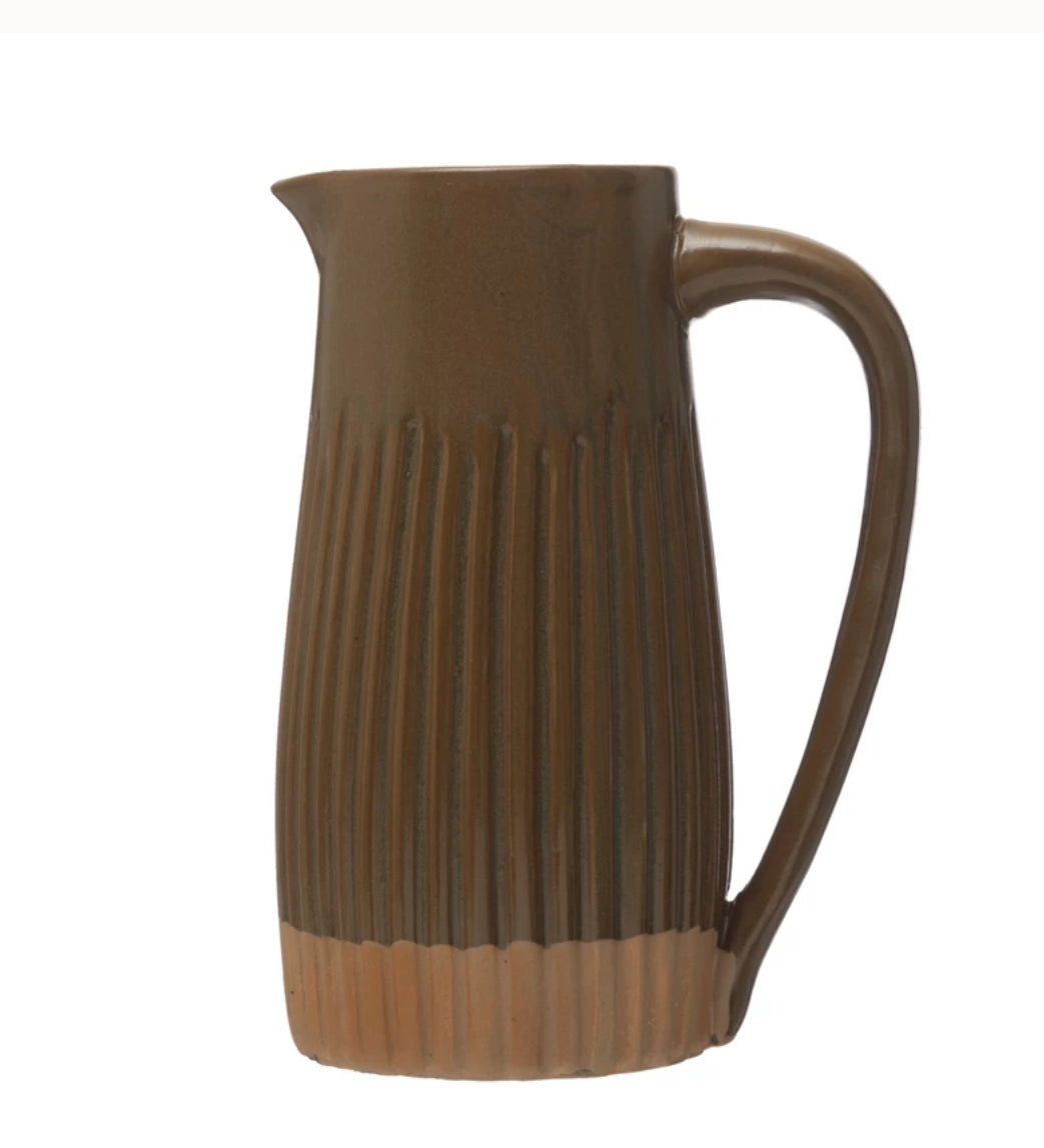 Stoneware Ribbed Pitcher - Brown