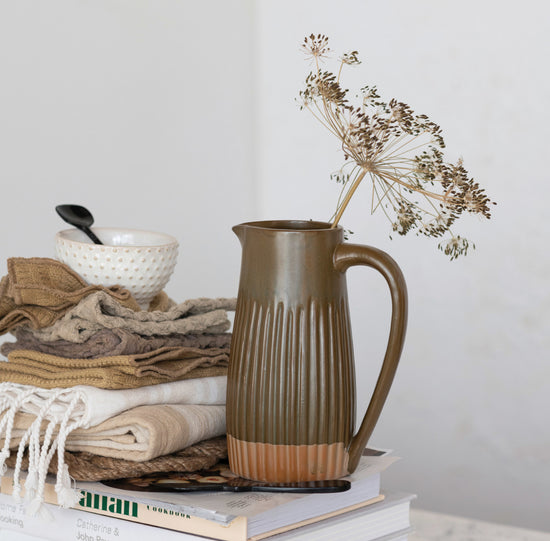 Stoneware Ribbed Pitcher - Brown