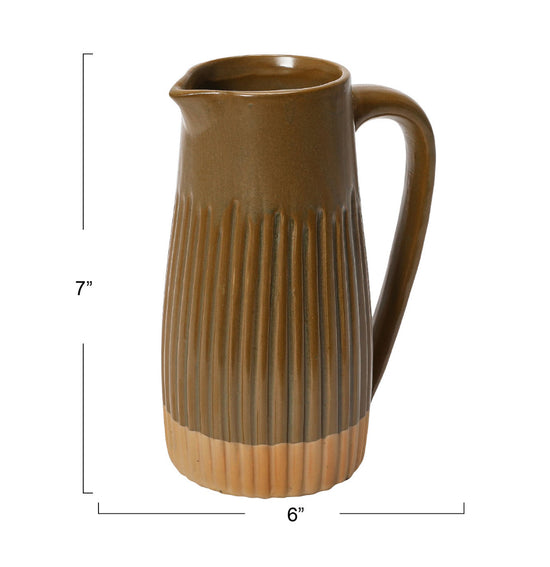 Stoneware Ribbed Pitcher - Brown