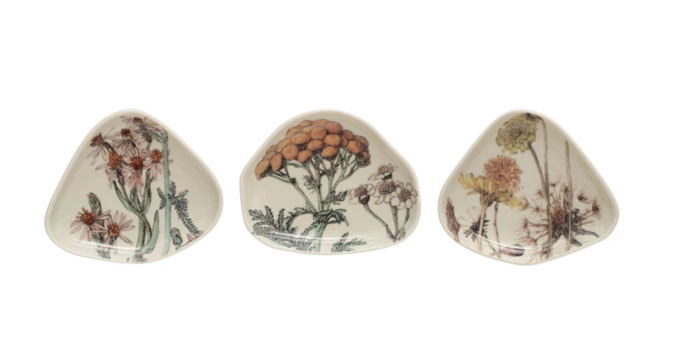 Stoneware Dish with Florals - Pink