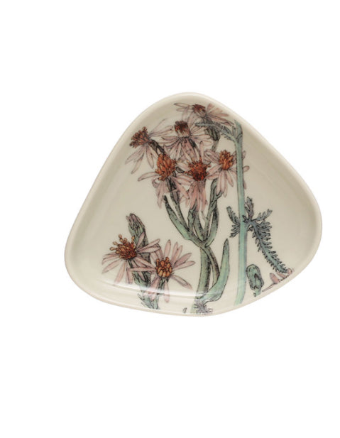 Stoneware Dish with Florals - Pink