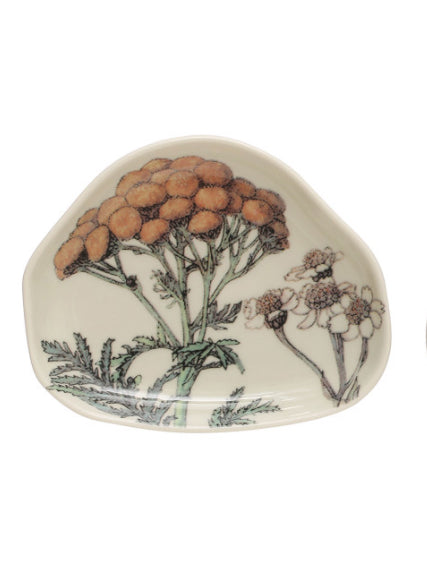 Stoneware Dish with Florals - Yellow